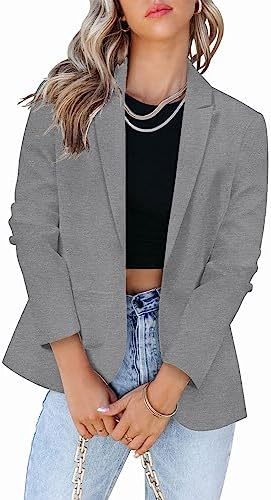 Zeagoo Women's Long Sleeve Solid Casual Work Office Slim Open Front Blazer, Gray, Medium