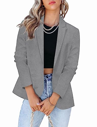 Zeagoo Women Casual Long Sleeve Blazer Open Front Cardigan Jacket Work Office Blazer Grey Xl #TOP14