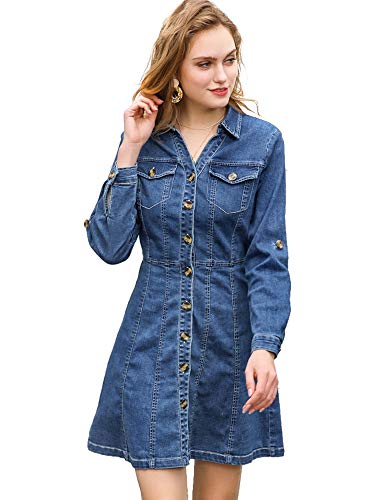 Women’s Blue Denim Dress with Pockets Casual Cap Sleeve  Bodycon Dresses www.denim.fit 3