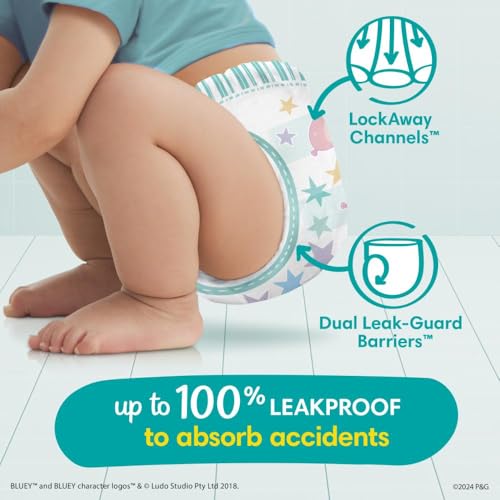 Pampers Easy Ups Pull On Bluey Training Pants Boys and Girls, 4T-5T, One Month Supply (104 Count) with Sensitive Water Based Baby Wipes 4X Pop-Top Packs (336 Count) - image 3