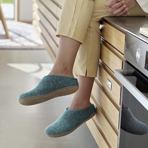Image of Glerups 100% quality wool mix Slipper with leather sole - Unisex Slip-on