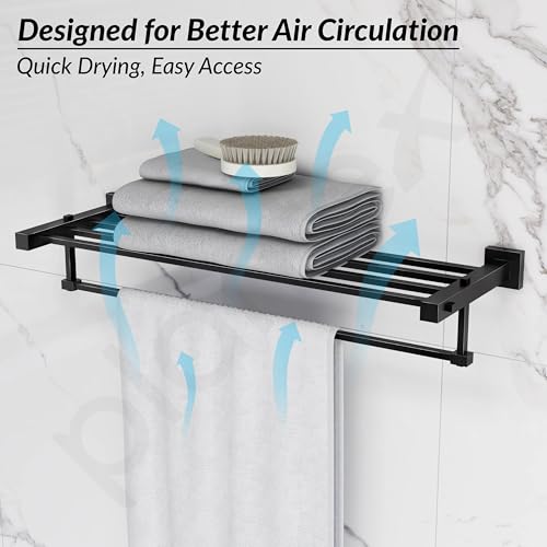 Image of Plantex 304 Grade Stainless Steel 24 inch Towel Rack /Towel Hanger for Bathroom /Towel Rod /Towel Bar /Bathroom Accessories - Splash (Black)