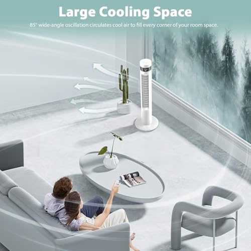 Image of Antarctic Star Tower Fan 85Oscillating Fan Quiet Cooling 12H Timer Remote Control Bladeless Electric 3 Speeds Wind 3 Modes, 35INCH, WHITE