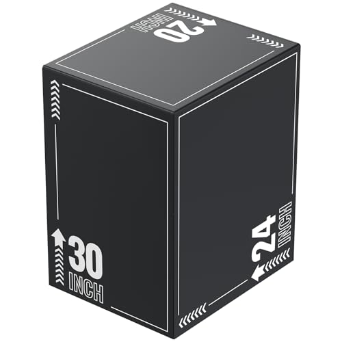 HANDBODE Plyometric Jump Box – Heavy Foam Jumping Exercise Equipment Trainer with Anti Slip Surface for Workout, Box Jumps for Home GymTraining 30”x24”x20”, White Stripes