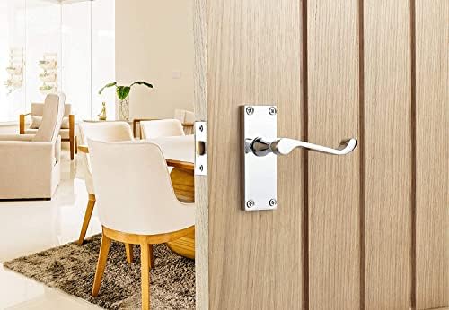 IRONZONE® 2 Sets of Premium Quality Victorian Scroll Lever Latch Door Handles Polished Chrome Hinges & Latch Pack Backplate Door Handles, Contemporary Design for Internal Wooden or Oak Doors