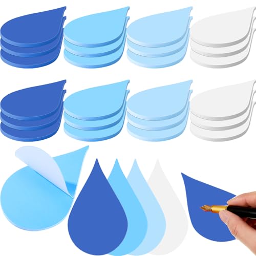 Jetec 24 Pads Raindrop Sticky Notes Self Adhesive Memo Tabs Cute Easy to Post Water Droplet for Stationery Office Home Wedding Birthday Party Decor Teacher Appreciation Supplies, 30 Sheets/pad