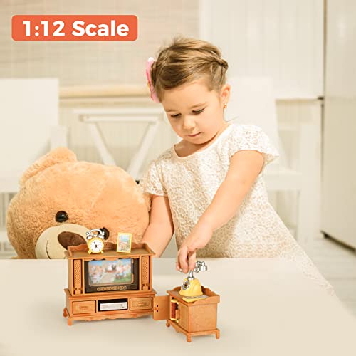 Miniature Dollhouse Furniture, 1:12 Scale Doll Table Chair Tv Cabinet Set, Living Room Kitchen Pretend Play Toys With Cooktop Kettle Telephone, Mini House Accessories For Birthday Christmas Party Gift #TOP5