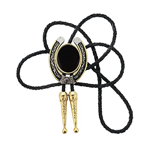 Cravate bolo pour homme en cuir tressé avec pendentif pierre naturelle style western