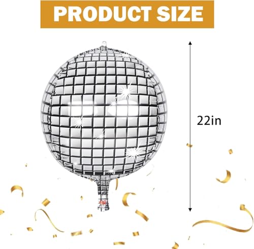 Image of Silver Disco Ball Balloons 22 Inch - 6 Pack 4D Foil Balloons for 70s Party Birthday Graduation Decoration