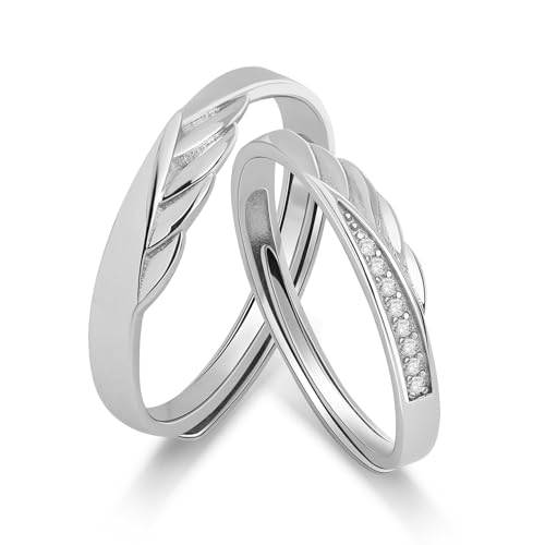 Meissa Alianzas de Plata para Pareja de Compromiso Ajustables para Él y Ella Plata de Ley 925 con Circonitas Mujer 3,2mm & Hombre 4mm Joyería Nupcial Regalo Boda o San Valentín (Juego de dos anillos)