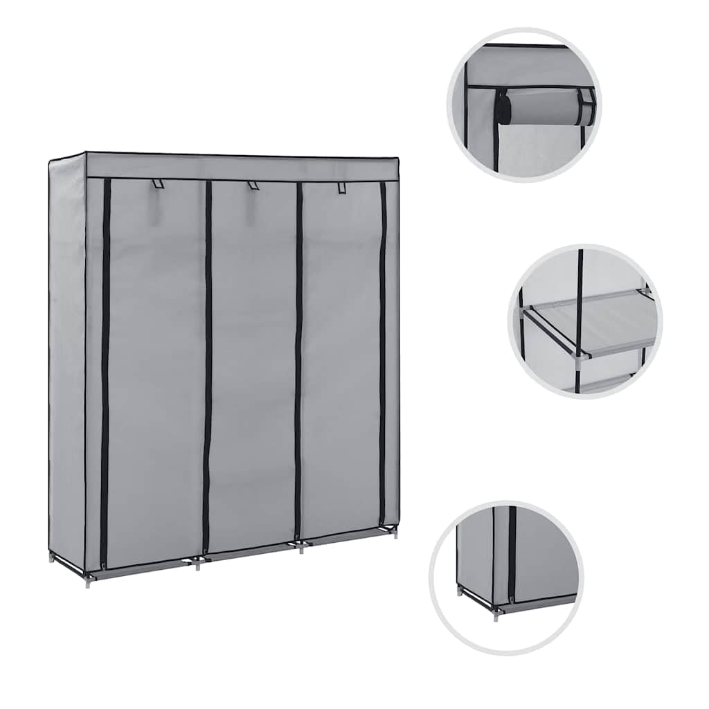 Tragbarer Textilschrank mit Regalen und Stangen, grau, 150 x 45 x 175 cm