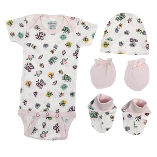 Bambini NC-0606 Newborn Baby Girl 4 Piece Layette Sets White & Pink