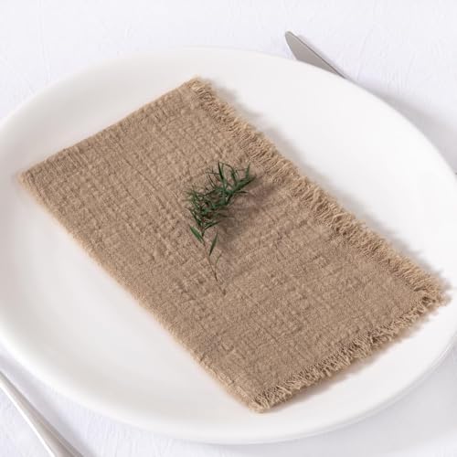Image of MLMC 6 Pack Nude Cloth Napkins with Fringe Boho Linen Napkins Washable Reusable Rustic Dinner Table Decor 17 inchx17 inch for Wedding Party Bridal Baby Shower Home Decor