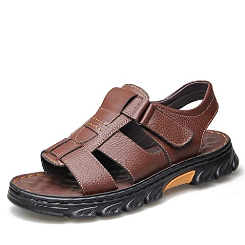 Men Genuine Leather Sandals Outside Cow Leather Slippers Soft-Soled Male Casual Sandals Non-Slip(43)