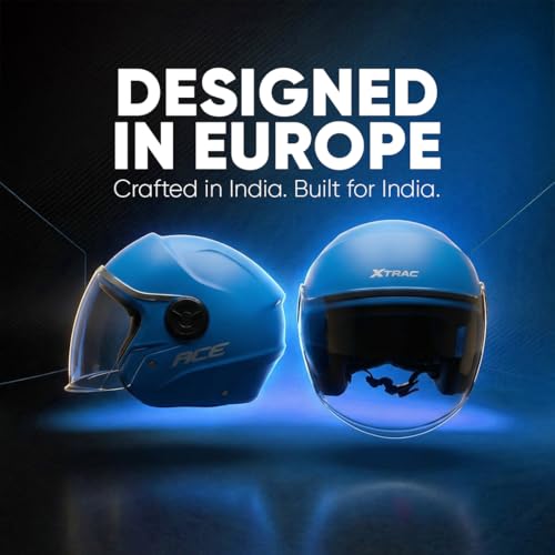 Image of Xtrac Ace Open Face Light Weight Helmet for Men & Women | ISI Certified | Blue | L