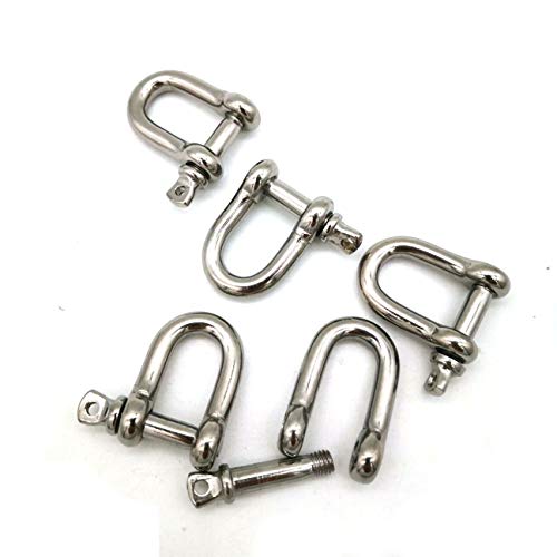 JingYi 3/16"(5mm) Stainless Steel D Shackle Load Clamp for Chains Wire Rope Lifting Paracord Outdoor Camping Survival Rope Bracelets-5 Pieces