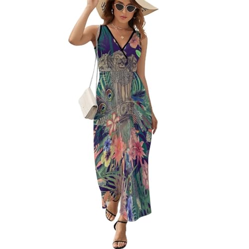 Robe égyptienne longue fluide col V pour masquer les rondeurs