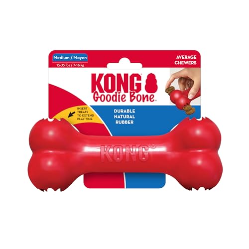 KONG Goodie Bone - Klassischer Hundeknochen aus Naturkautschuk - Leckerlispender - Für Mittelgroße Hunde - Rot