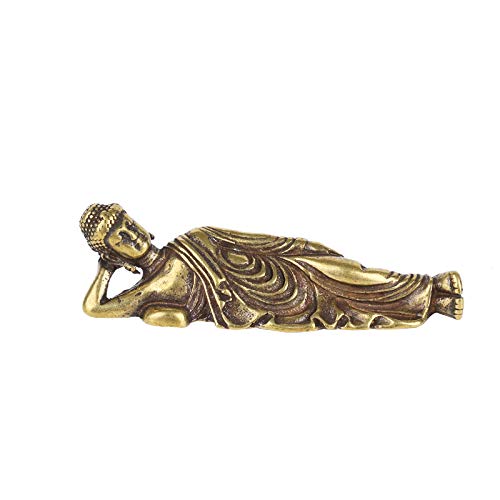 Mini figurines de Bouddha rétro inclinables en laiton - Décoration zen - Statue de Bouddha endormi - Sculpture pour la maison, l'extérieur, le yoga ou le bureau Cover