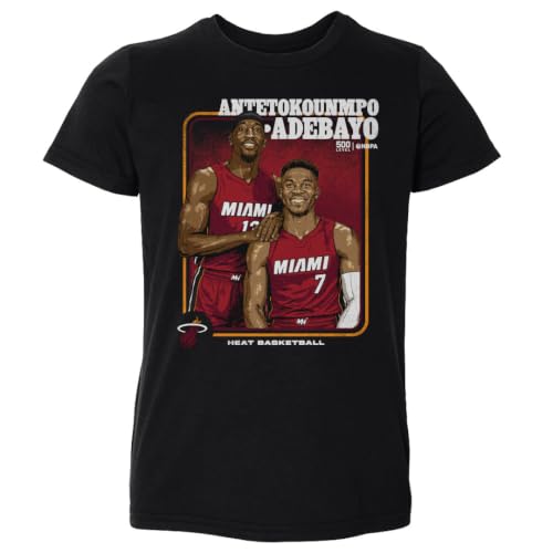 500 LEVEL NBA Giannis Antetokounmpo & Bam Adebayo Miami Heat Step Brothers Kids Toddler T-Shirt (Black, 3T)