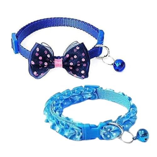 YellowCult 2 Piece Pet Collars for Cats, Puppies, Small Dogs, Fat Rabbits with Adjustable Size, Bell & Buckle Safety Lock-[Bow & Frill]-[Blue],26 cm,W_2 cm (B0D17C55Q5) Amazon Price History, Amazon Price Tracker