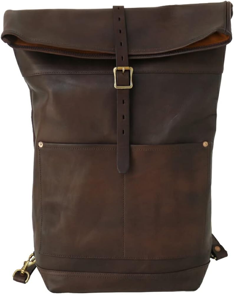 ブラウンレザー ロールトップリュック