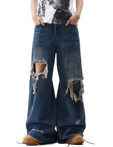 Y2k Baggy Denim Pants Hip Hip Ripped Jeans Wide Leg Jeans Grunge Pants Shredded Jeans Casual Jean Pants