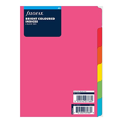 Recambio organizador de 6 pestañas Filofax B1326186 tamaño A5 archivador separadores colores