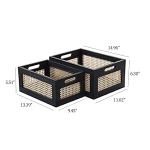 Wood Baskets, Rattan Storage Baskets for Organizing, Black, Set of 2 Wood Baskets Rattan Storage Baskets for Organizing Black Set of 2