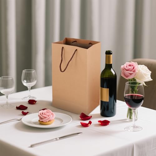 Bolsas de regalo reutilizables y resistentes con asas para transportar dos botellas de vino 7
