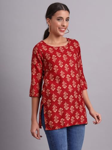 Image of PATLANI Women's Cotton Printed Short Fullstitched Kurti /Kurtas.