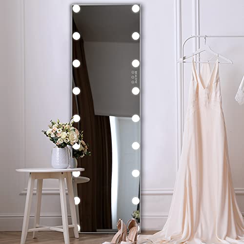 Mirror Full Length,60" X 18" Full Length Mirror With Lights,Full Body Mirror With Lights,Standing Mirror Full Length,Large Floor Mirror Wall Mounted Mirror With Dimming 18 Lights For Bedroom（Silver) #TOP7