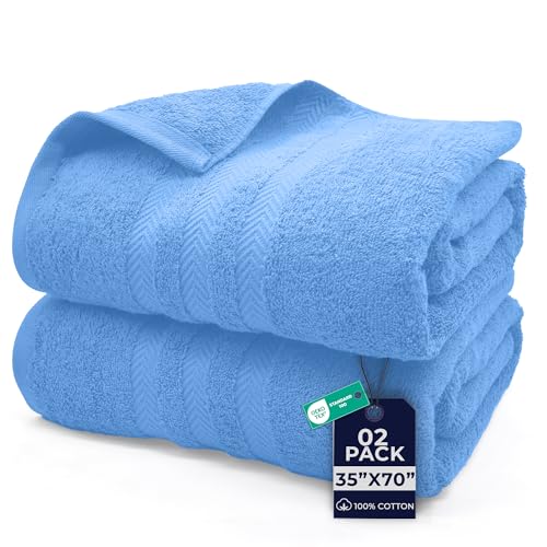 Image of DAN River 2 Pack Bath Sheets Extra Large 35x70, Large Bath Towels for Adults, XL Oversized Heavy Duty Towel Set, 600 GSM 100% Ring Spun Cotton, Soft Quick Dry, Medium Blue