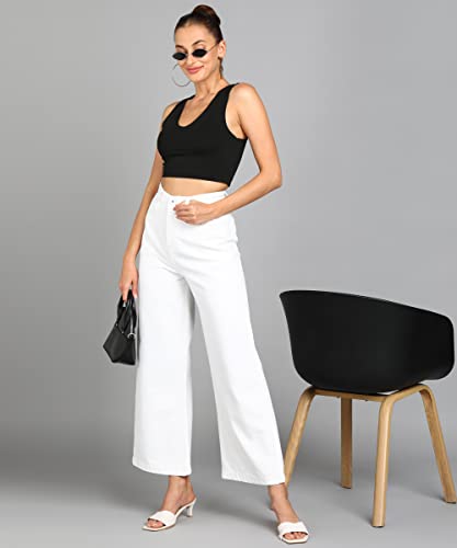 Image of Urbano Fashion Women's High Rise Regular Fit Wide Leg Washed Jeans