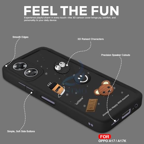 Image of AESTMO Back Case Cover for Oppo A17 / A17K Cover | Cute Fun Cartoon 3D Ball | Coffee Silicone Case | Full Body Protection | Camera Protection Back Cover for Oppo A17 / A17K (Black)