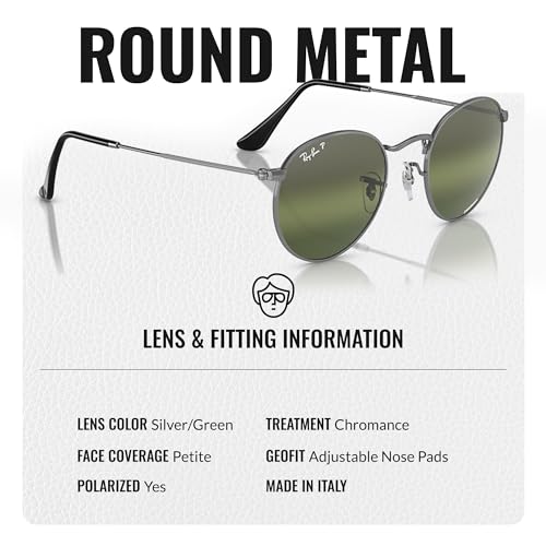 Image of Ray-Ban RB3447 ROUND METAL CHROMANCE POLARIZED Round Shape Sunglasses for Men with Official Eyewear Kit
