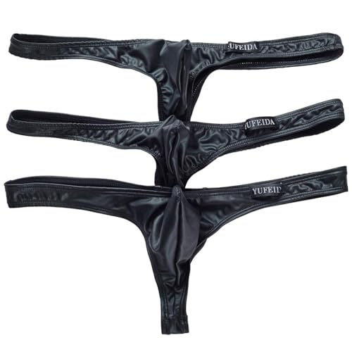YUFEIDA Men's Lingerie G-String Thongs Underwear Sexy Low Rise Bikini Black Underpants