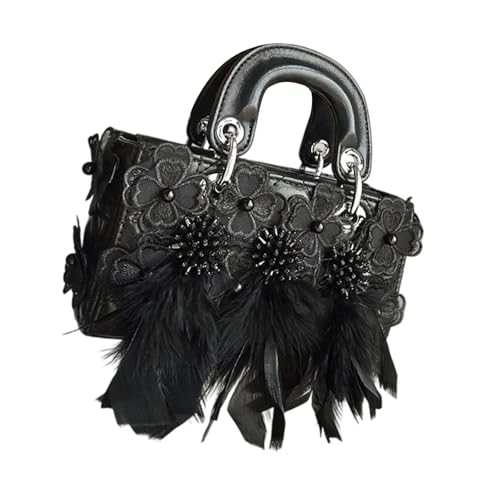 Sac à bandoulière en dentelle à plumes et épaule perlée de soirée