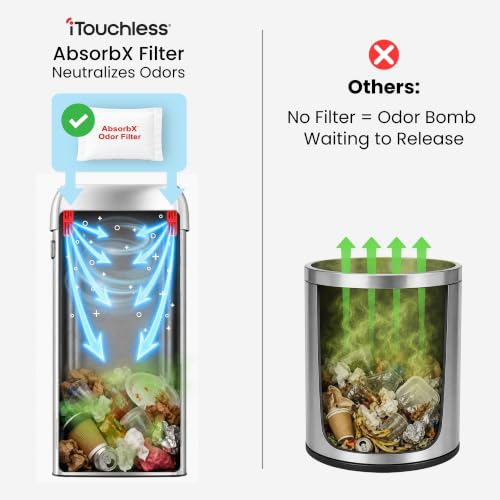 Image of iTouchless 30 Gallon 114L Oval Open Top Stainless Steel Extra-Large Commercial Trash Can with Wheels, 2 AbsorbX Odor Filters | ADA Compliant Bin for Restaurant Restroom Hotel Office Healthcare Retail