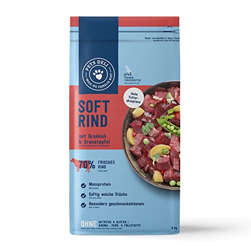 Pets Deli Soft Trockenfutter für Hunde mit Rind, Brokkoli & Granatapfel ohne Zucker und Gluten 6kg