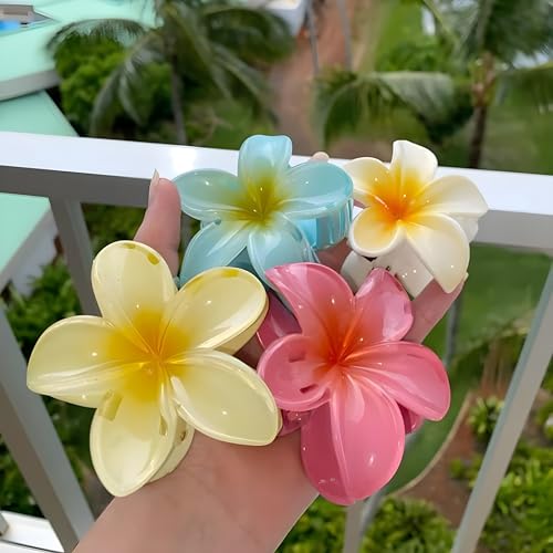 Image of ELAYNA 3Pcs Big Flower Hair Claw Clips Set for Women & Girls, Gradient Lily Design, Strong Hold, Stylish Hair Accessories, Cute Hair Grips, Multicolor