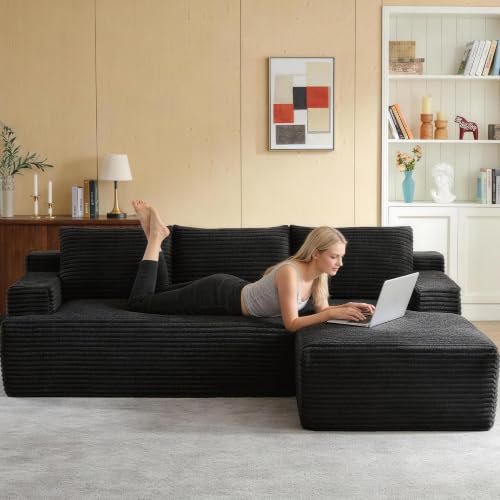 Image of Boneless Couch, Modular Sectional Couches for Living Room, U-Shaped Cloud Couch Sofa with Deep Seat, Fluffy Corduroy Upholstered Corner Sofa