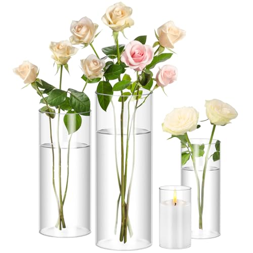 Pack of 4 Christmas Glass Cylinder Vases for Centerpieces, 4 6 8 ...
