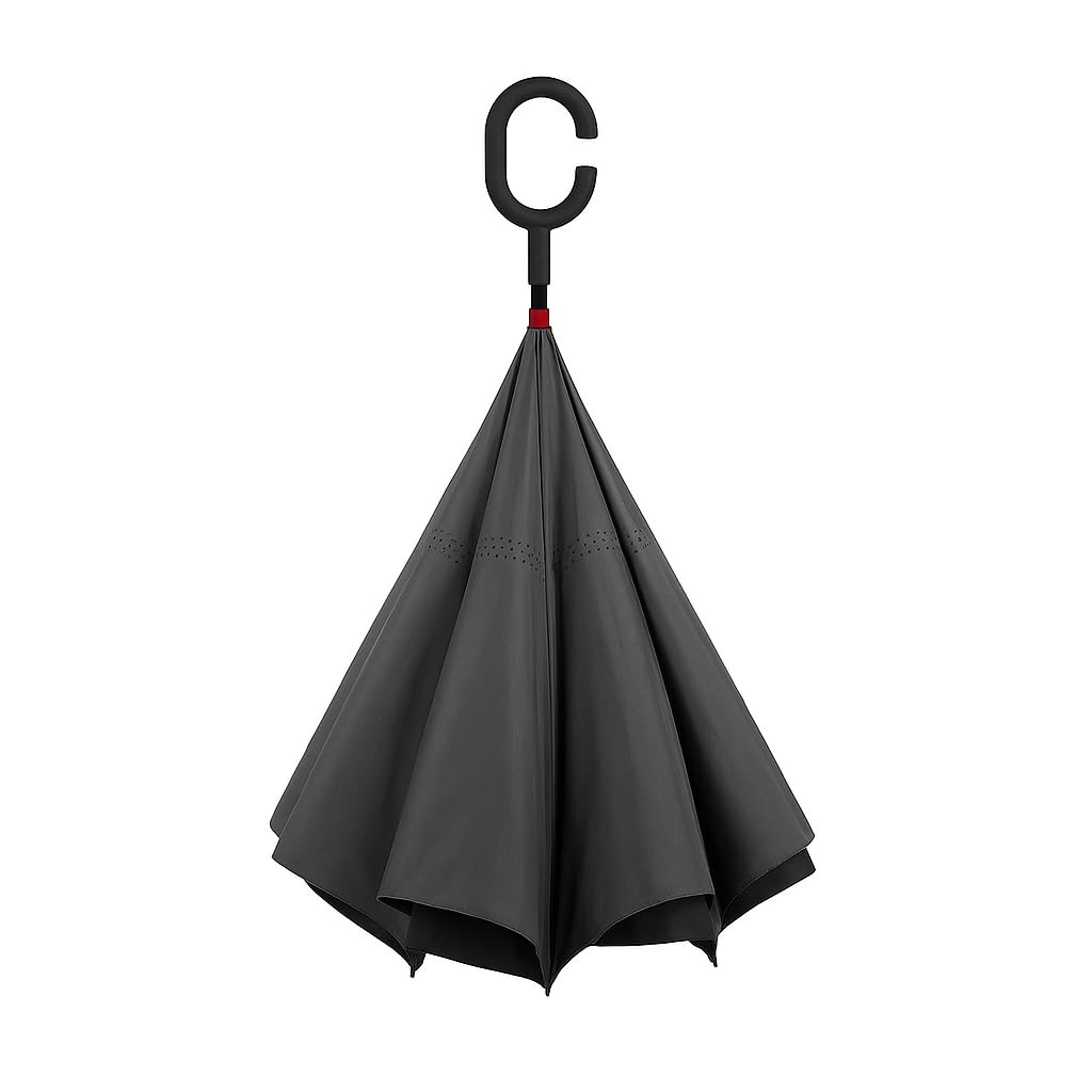 Windproof Reverse Umbrella with C-Shaped Handle | Plain Design, Double Layer Inverted Folding Umbrella for Rain & Travel | Automatic Open & Close | 46" Canopy-image-39