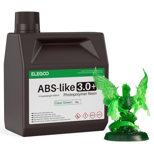Image of ELEGOO ABS-Like Resin 3.0+, Upgraded 3D Printer Photopolymer Resin, Higher Heat-Resistance Fast Curing High Precision Non-Brittle, Clear Green 2000g