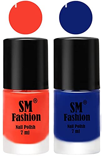 Image of Long Lasting Nail Polish | Nail Paint Combo 7 ml Each) - Set of 2 Light Orange-Blue