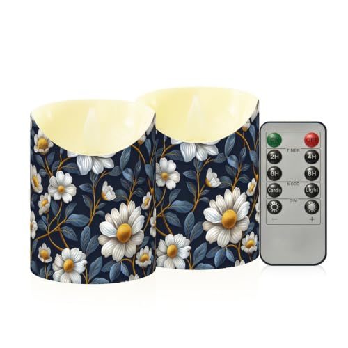 Velas falsas de cera con manzanilla blanca y azul para mesas de Navidad