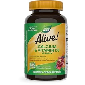 Nature’s Way Alive! Daily Calcium & Vitamin D3 Gummies, Bone Support*, Immune Support*, Strawberry and Raspberry- Lemonade Flavored, 60 Gummies (Packaging May Vary)
