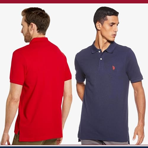 Image of U.S. POLO ASSN. Men Cotton Regular Fit Solid Polo With Small Pony | Two-Button Closure Pique Polo Shirt, Summer Fashion Golf Shirt