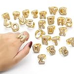 Initial Rings for Women, Bubble Letter Initial Balloon Ring Adjustable Charm Rings Open 14K Chunky Gold Rings Jewelry for Women - Image 4